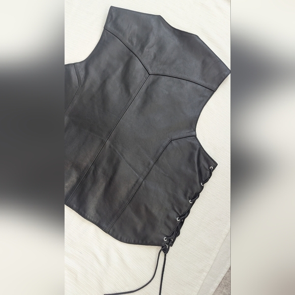 Vintage Harley Davidson Leather Fringed Concho Chain Vest Motorcycle Biker Sz XL - Picture 14 of 15